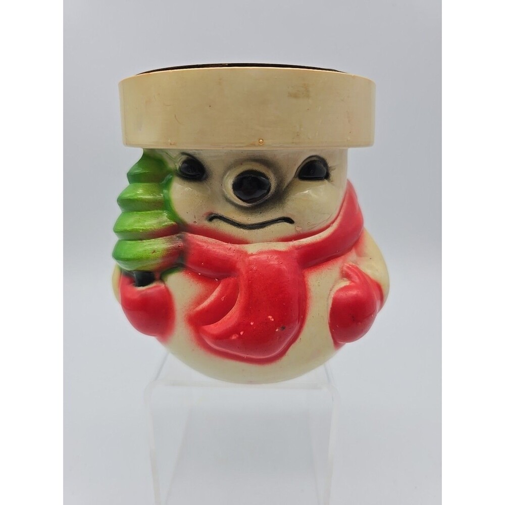 Vintage Snowman Holding Tree Pillar Candle Holder Christmas Figure Hong Kong
